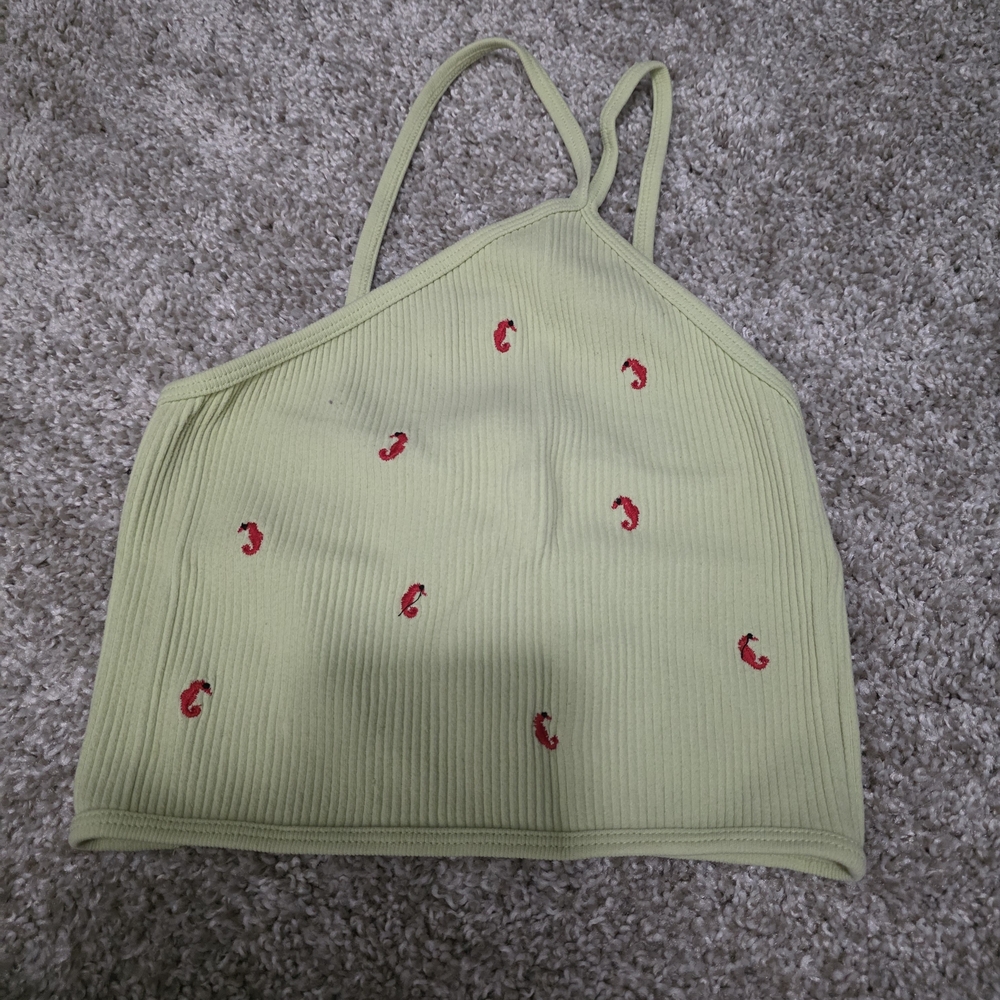 Zara Lime Ribbed Crop With Shrimps